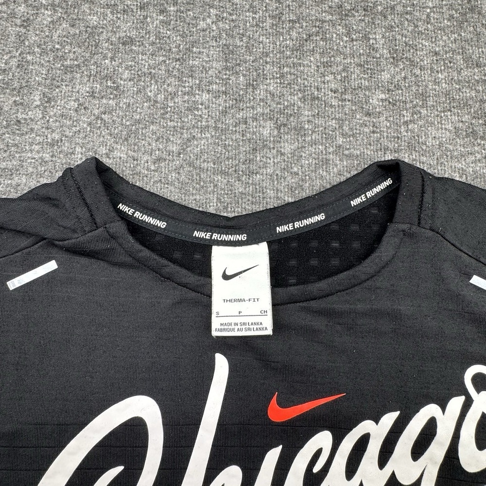 Nike Running Shirt Mens Small Black Therma Fit Waffle Pullover Chicago Marathon - Picture 12 of 16